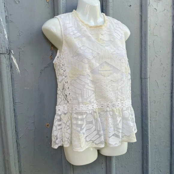 Sea NY Lace Peplum Top, ecru, sz 2 - Picture 4 of 9